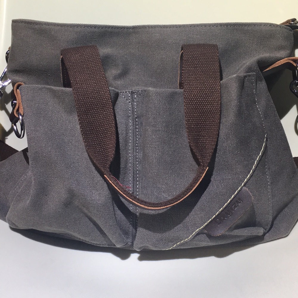 Grey canvas tote & cross body tote